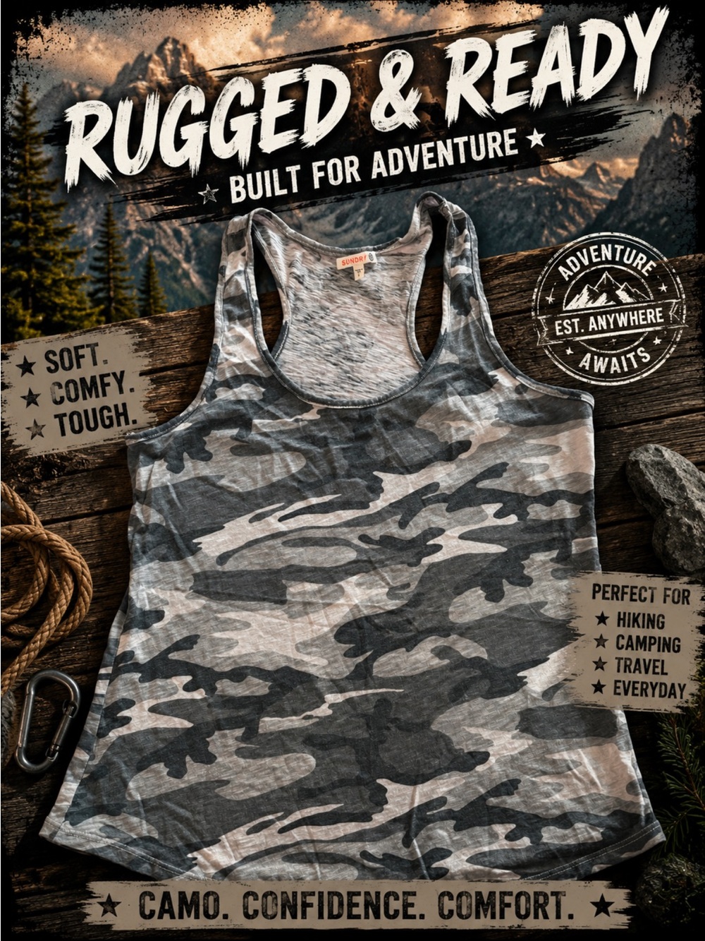 Sundry Gray & Black Camo Tank Top